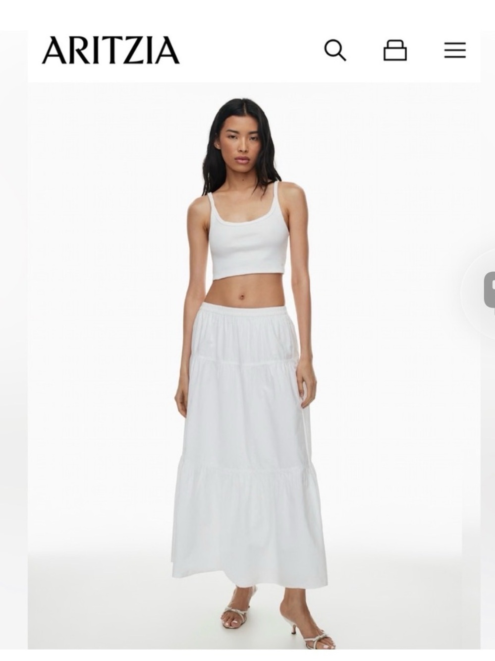 Aritzia White Sunday Best Martine Poplin Tiered Maxi Skirt with Elastic Waist